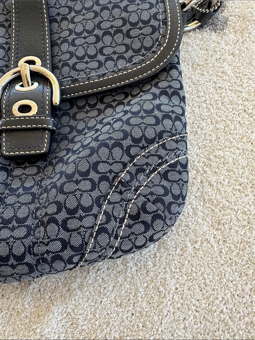 Coach Navy and Black Signature Crossbody Bag